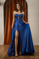 Load image into Gallery viewer, Sweetheart Ruched Slit Prom Dress with Keyhole