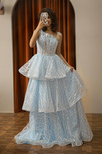 Load image into Gallery viewer, One Shoulder Tiered Corset Senior Prom Dress

