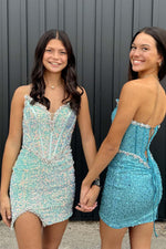 Load image into Gallery viewer, Sequin Strapless Corset Homecoming Dress