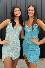 Load image into Gallery viewer, Sequin Strapless Corset Homecoming Dress