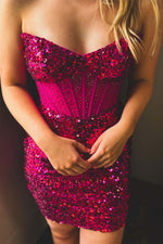 Load image into Gallery viewer, Sequin Sheer Corset Bodice Homecoming Dress