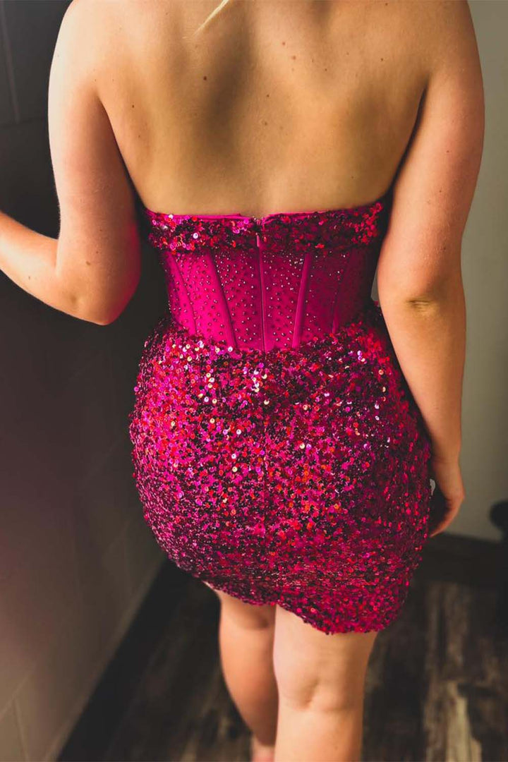 Sequin Sheer Corset Bodice Homecoming Dress