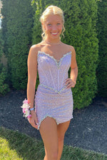 Load image into Gallery viewer, Sequin Strapless Corset Homecoming Dress