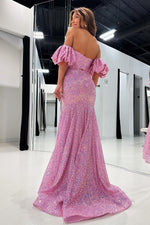 Load image into Gallery viewer, Sequin Puff Sleeves Prom Dress