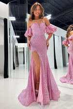 Load image into Gallery viewer, Sequin Puff Sleeves Prom Dress