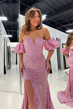 Load image into Gallery viewer, Sequin Puff Sleeves Prom Dress