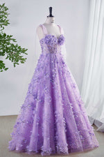Load image into Gallery viewer, Shiny Lilac Prom Dress with Flowers