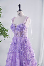 Load image into Gallery viewer, Shiny Lilac Prom Dress with Flowers