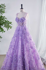 Load image into Gallery viewer, Shiny Lilac Prom Dress with Flowers