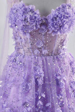Load image into Gallery viewer, Shiny Lilac Prom Dress with Flowers