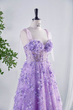 Load image into Gallery viewer, Shiny Lilac Prom Dress with Flowers