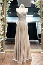 Load image into Gallery viewer, Gold Metallic Keyhole Prom Dress