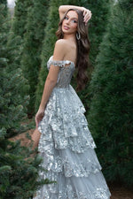 Load image into Gallery viewer, Off the Shoulder Ruffle Tiered Prom Dress
