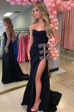 Load image into Gallery viewer, Black Strapless Prom Dress with Bows