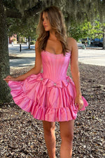Load image into Gallery viewer, Strapless Homecoming Dress with Bow Beaded Embellishments