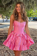 Load image into Gallery viewer, Strapless Homecoming Dress with Bow Beaded Embellishments
