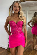 Load image into Gallery viewer, Strapless Sheer Corset Bodice Homecoming Dress with Lace