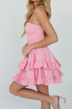 Load image into Gallery viewer, Strapless Mini Multi-layer Ruffle Dress
