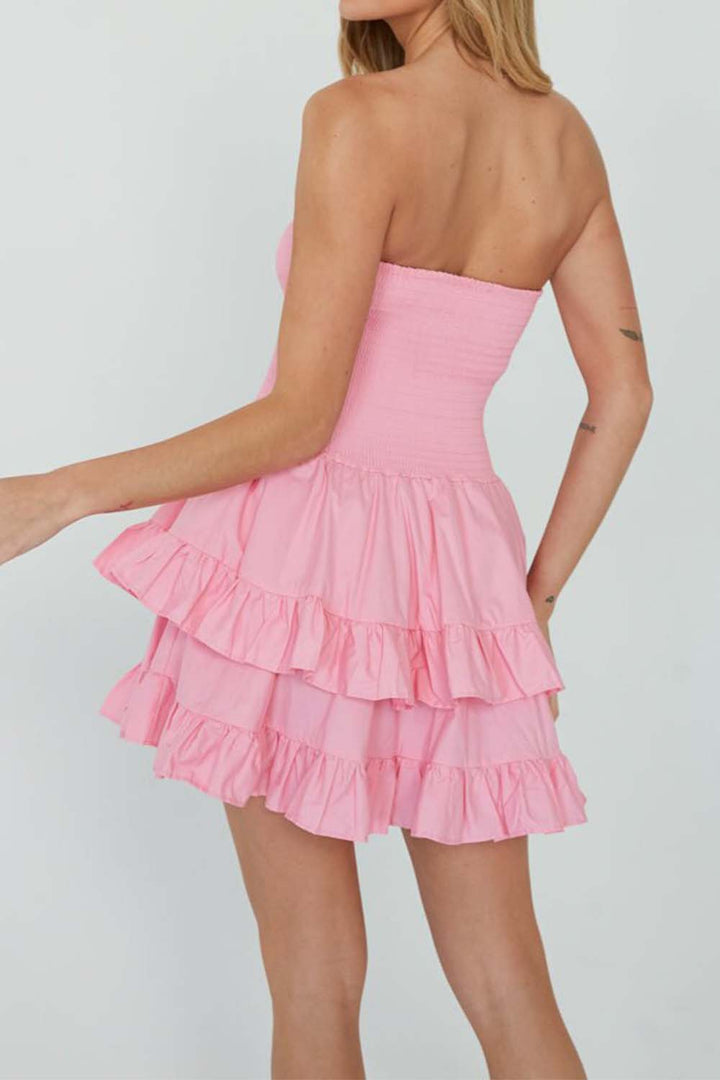 Strapless Mini Multi-layer Ruffle Dress