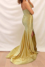 Load image into Gallery viewer, Strapless Beaded Yellow Prom Dress