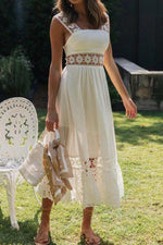Load image into Gallery viewer, Lace Insert Ruffle White Dress