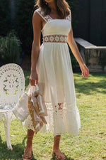 Load image into Gallery viewer, Lace Insert Ruffle White Dress
