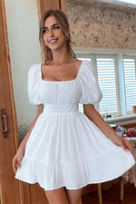 Load image into Gallery viewer, Square Neck Tie Back Ruffle Short Dress