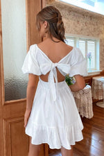 Load image into Gallery viewer, Square Neck Tie Back Ruffle Short Dress