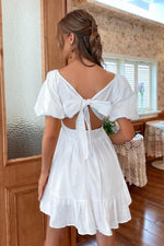Load image into Gallery viewer, Square Neck Tie Back Ruffle Short Dress
