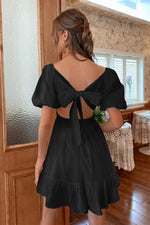 Load image into Gallery viewer, Square Neck Tie Back Ruffle Short Dress