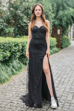 Load image into Gallery viewer, Long Sweetheart Appliques Side Split Prom Dress