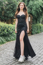 Load image into Gallery viewer, Long Sweetheart Appliques Side Split Prom Dress