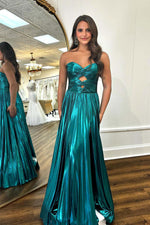 Load image into Gallery viewer, Sweetheart Side Slit Metallic Prom Dress with Keyholes