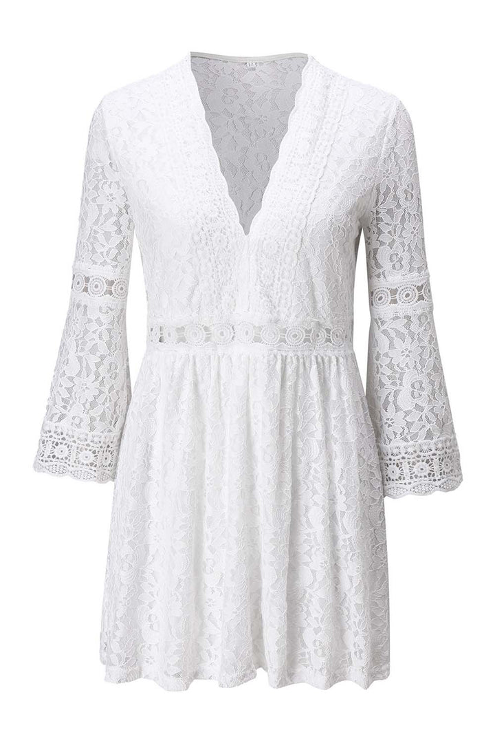 Lace V-Neck Mini Dress with Sleeves