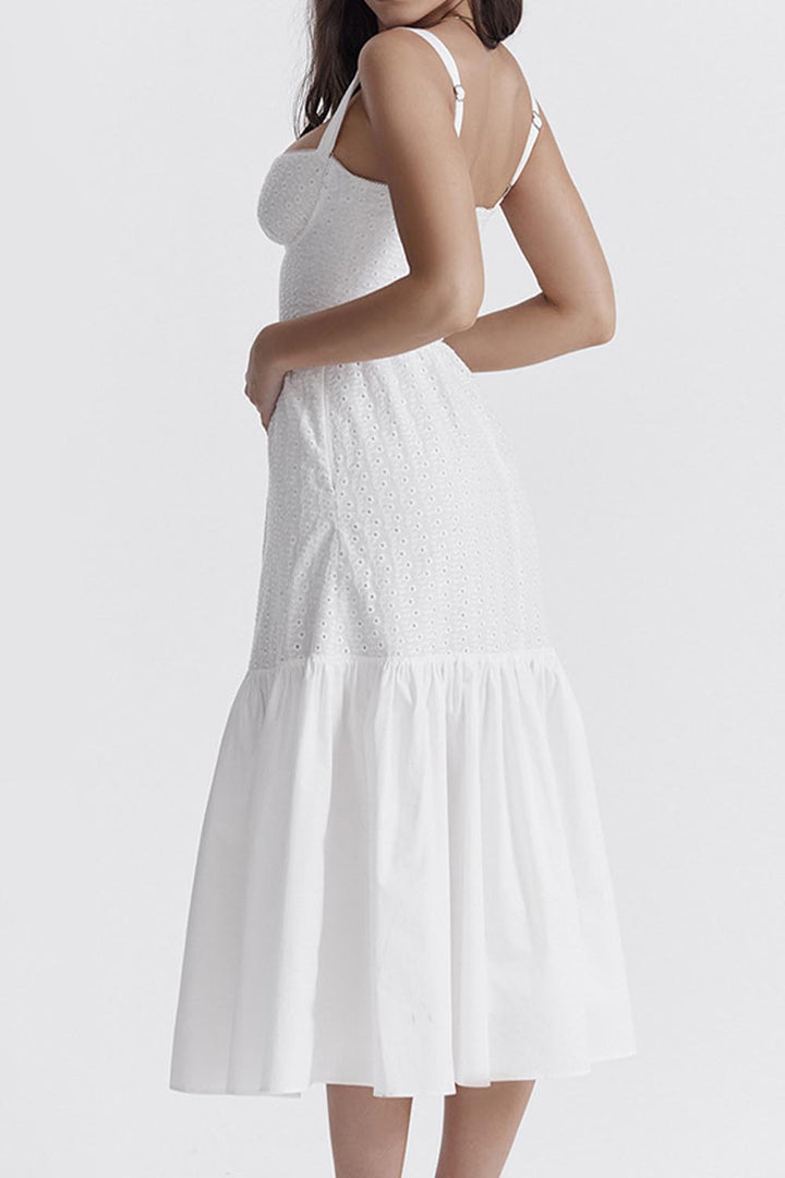 White Broderie Midi Dress