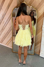 Load image into Gallery viewer, Sweetheart Ruffle Homecoming Dress with Lace