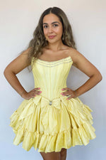 Load image into Gallery viewer, Strapless Homecoming Dress with Bow Beaded Embellishments