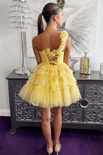 Load image into Gallery viewer, One Shoulder Tiered Homecoming Dress with Keyhole