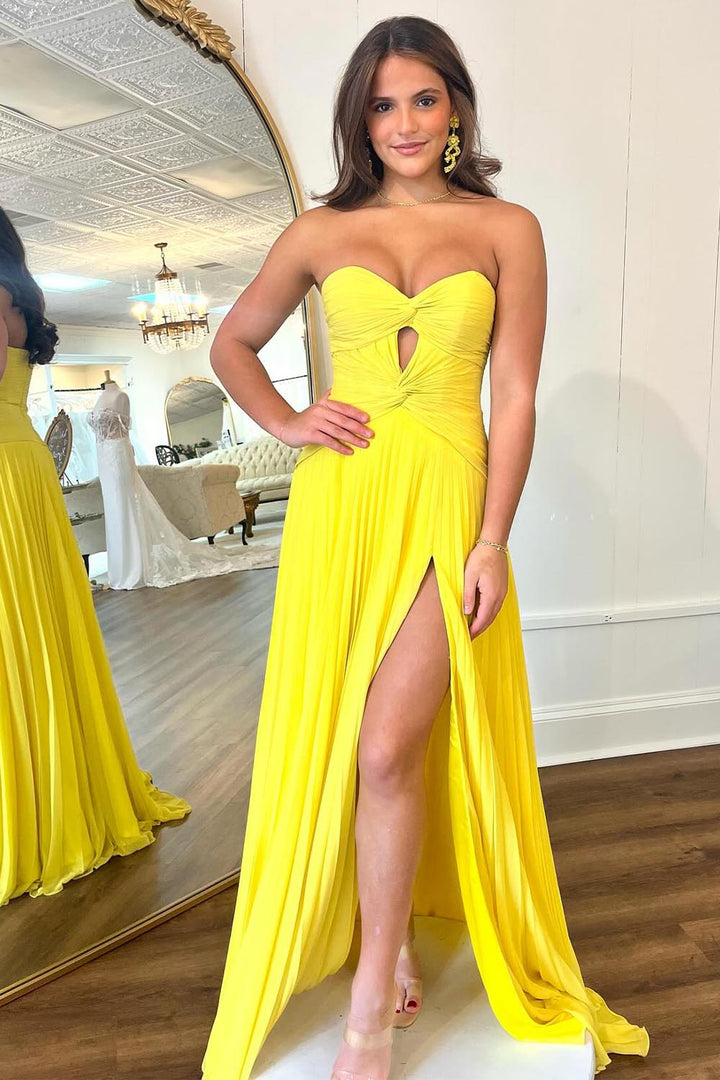 Sweetheart Pleated High Slit Prom Dress
