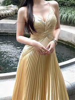 Load image into Gallery viewer, Gold Pleated Prom Dress