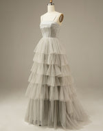 Load image into Gallery viewer, Light Grey Tiered Tulle Princess Prom Dress