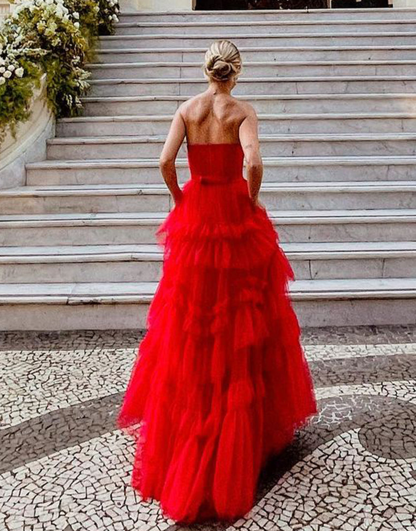 Strapless Long Red Prom Dress
