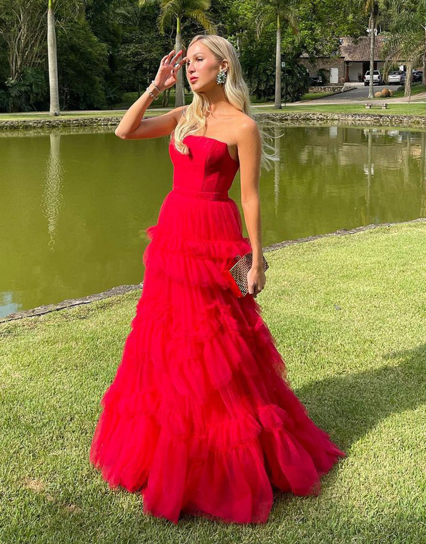 Strapless Long Red Prom Dress