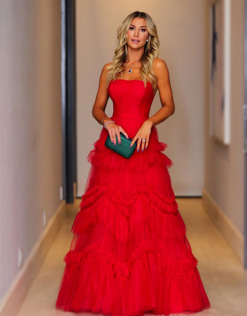 Strapless Long Red Prom Dress