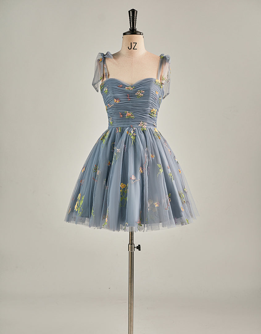 Cute Short Tulle Embroidery Homecoming Dress