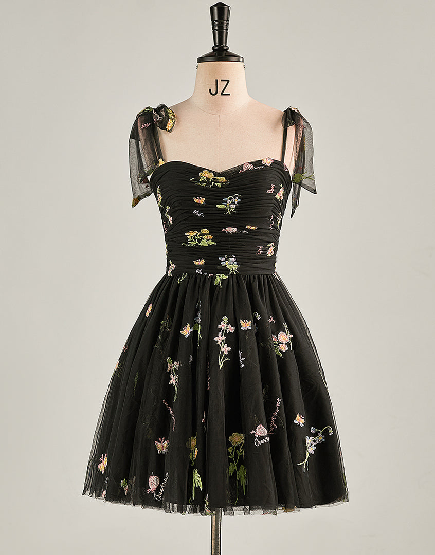 Cute Short Tulle Embroidery Homecoming Dress