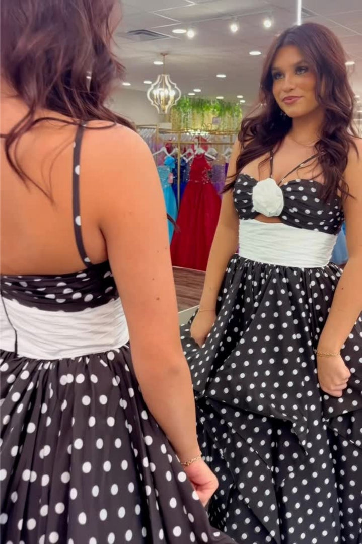 Polka Dots Prom Dress With Corsage