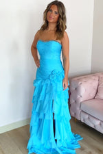 Load image into Gallery viewer, Mermaid Ruffles Blue Prom Dress
