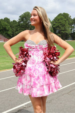 Load image into Gallery viewer, Pink Sweetheart Floral Homecoming Dress with Beads
