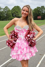 Load image into Gallery viewer, Pink Sweetheart Floral Homecoming Dress with Beads
